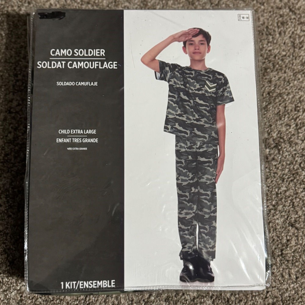 Papillon Kids Green Camo Soldier Costume Set 2pc Shirt Pants XL Size 10-14 New